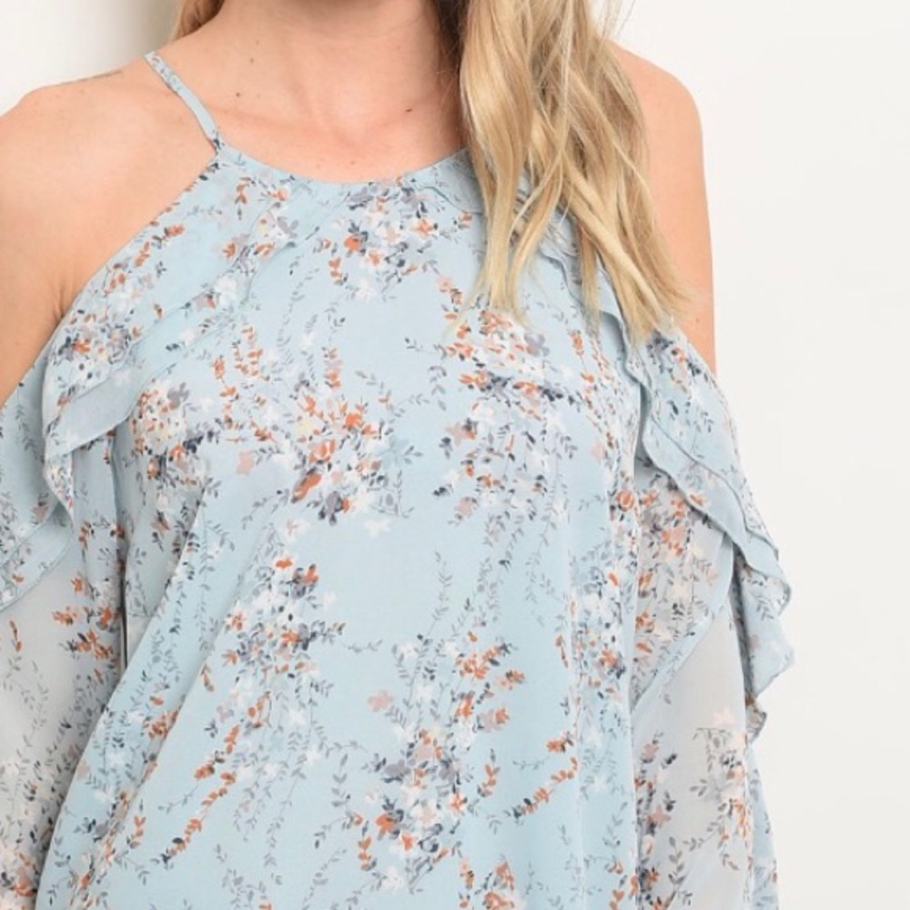 ☀️LAST1️⃣//BLUE RUFFLED FLORAL COLD SHOULDER - Picture 7 of 13